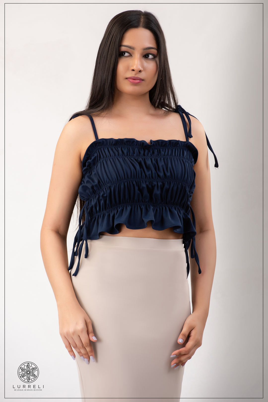 Ruffled crop top – Navy – Lurreli