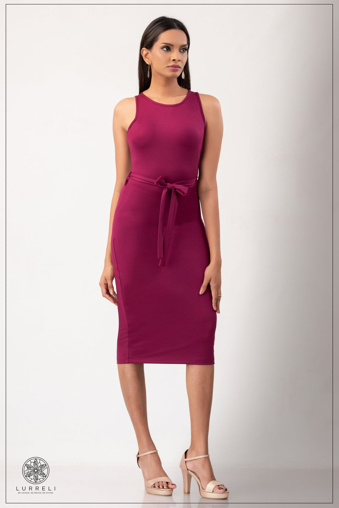 Belt-Detail Solid Dress – Purple – Lurreli
