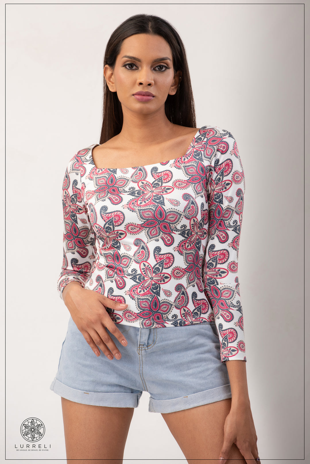 Paisley Print Square Neck Top – Pink – Lurreli