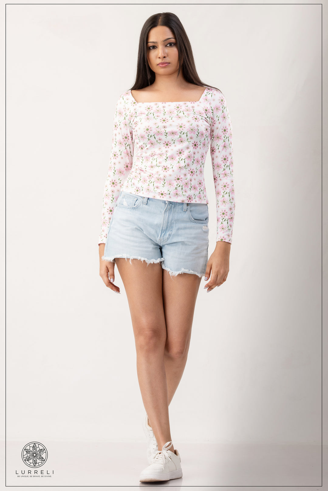 Paisley Print Square Neck Top – White – Lurreli