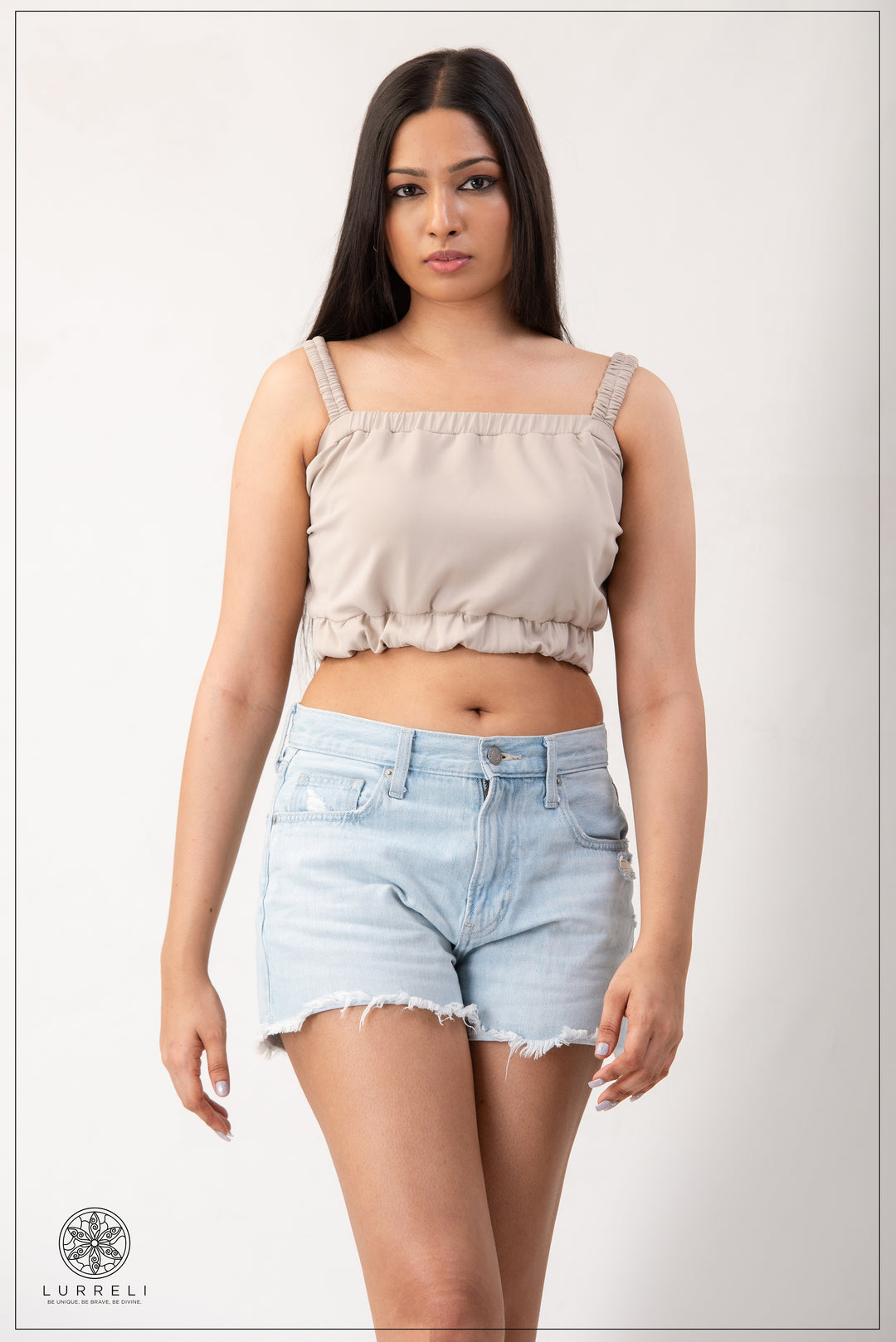 Ruched crop top – Beige – Lurreli