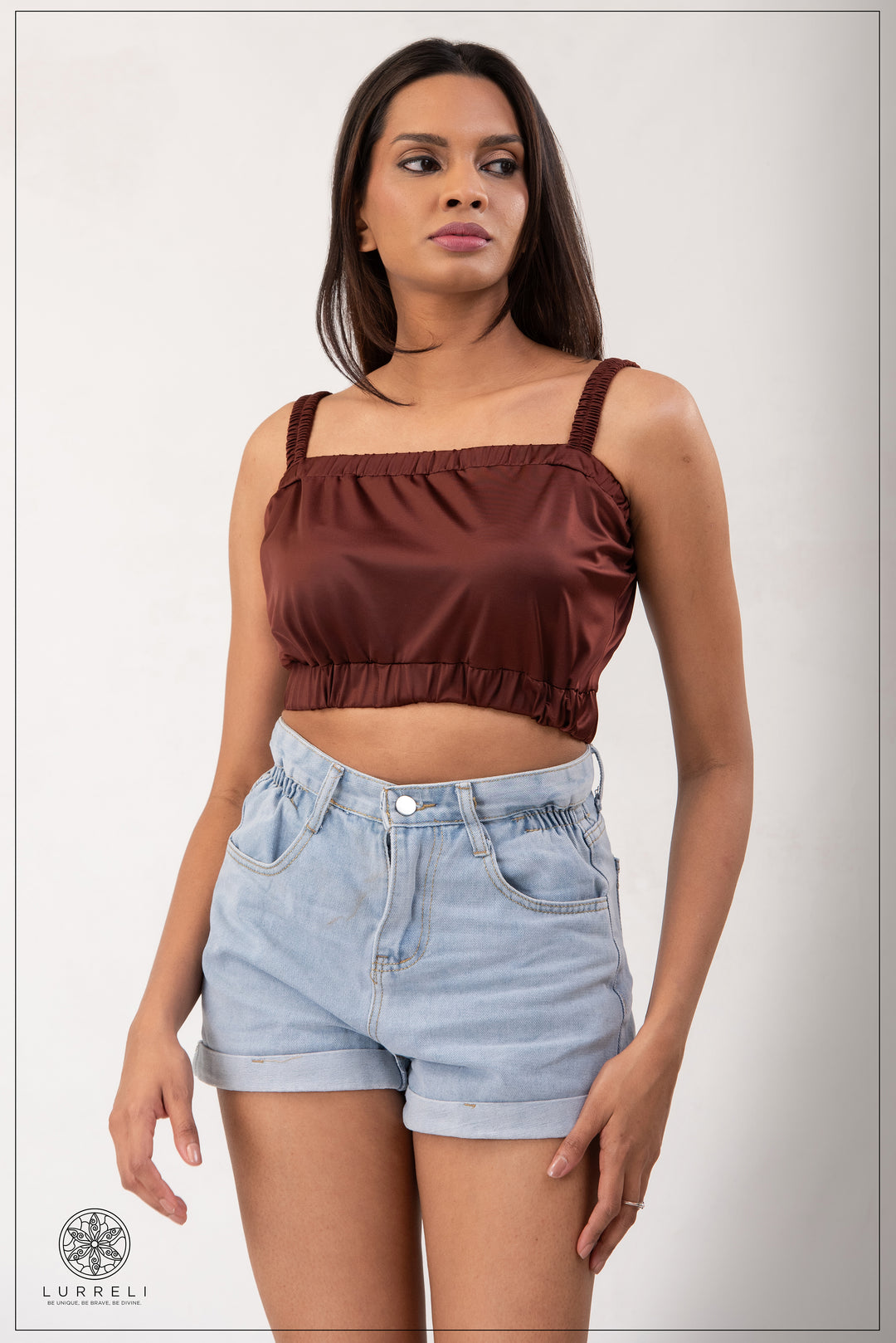 Ruched crop top – Maroon – Lurreli
