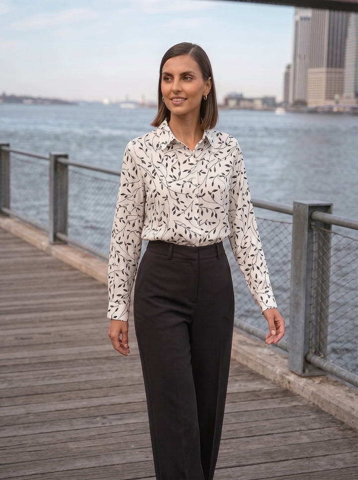 Navy Leaf Print Button-Down Shirt