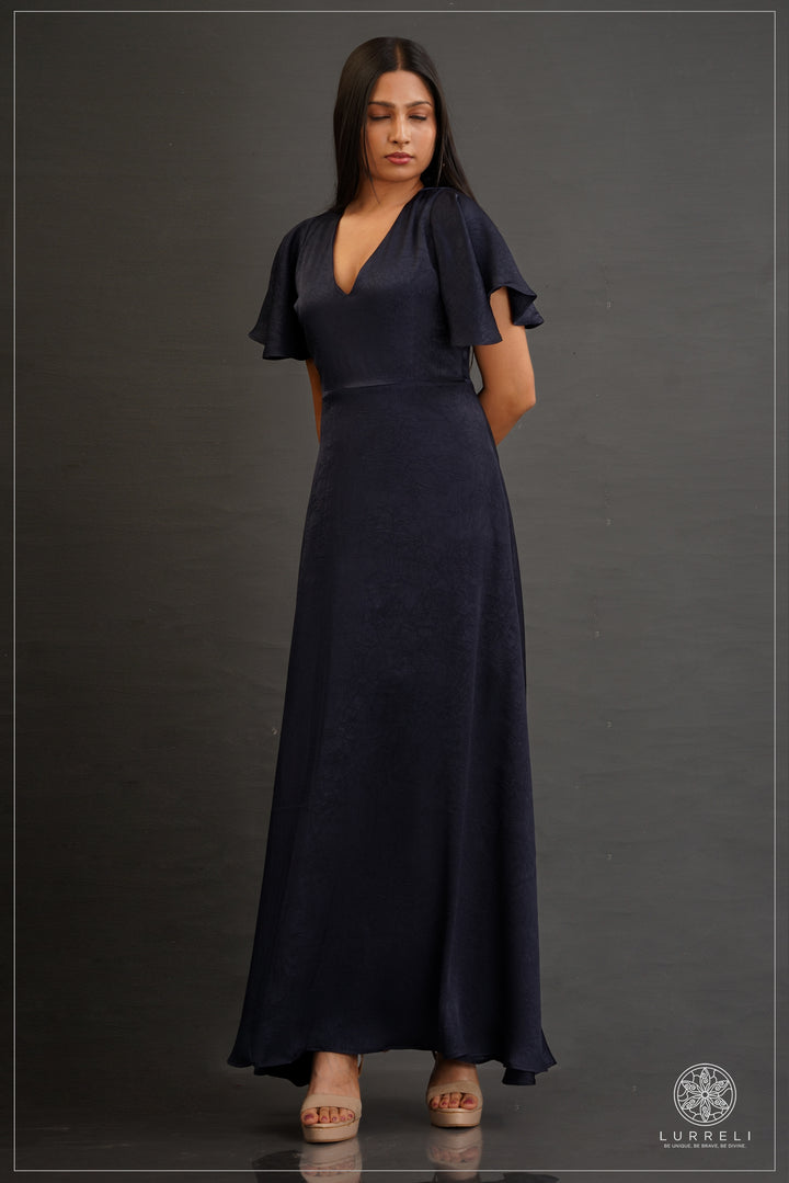 V-neck, A-line maxi dress with flutter/ruffle sleeves – view 10 – Lurreli