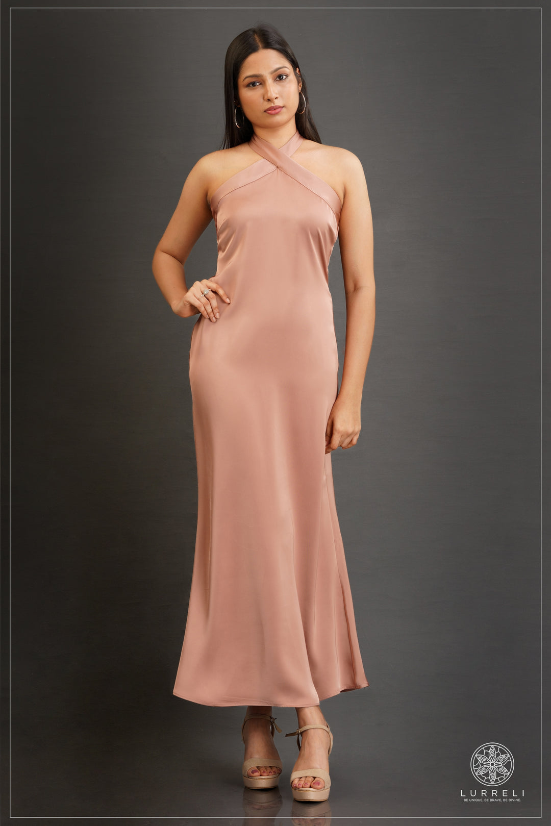 Cross Neck Detail Evening Dress – Pink – Lurreli