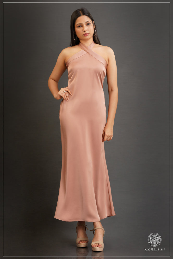 Cross Neck Detail Evening Dress – Pink – Lurreli