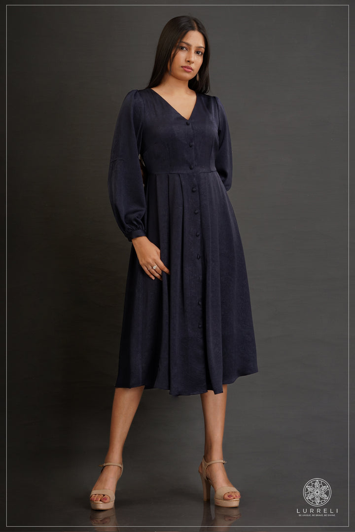 Alora Buttoned Midi Dress – Navy – Lurreli