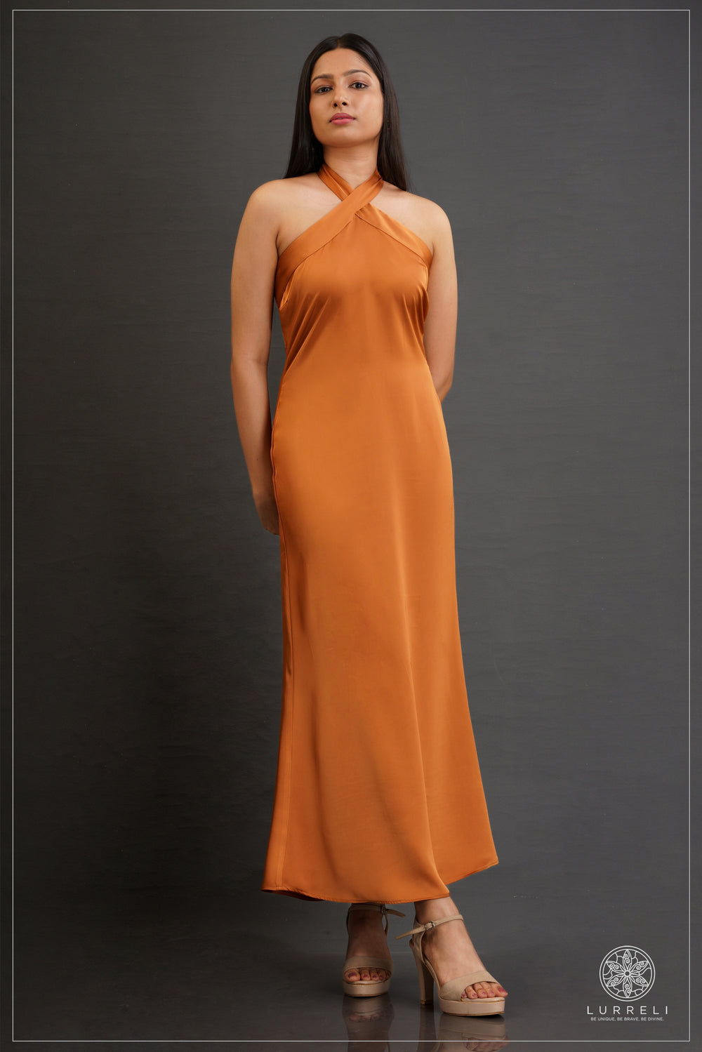 Cross Neck Detail Evening Dress – Orange – Lurreli