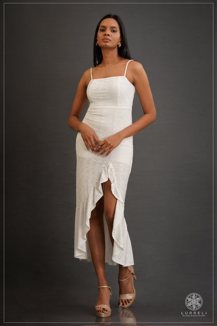 Women's Summer Casual Midi Cami Dress Elegant Spaghetti Strap Summer Dress – White – Lurreli