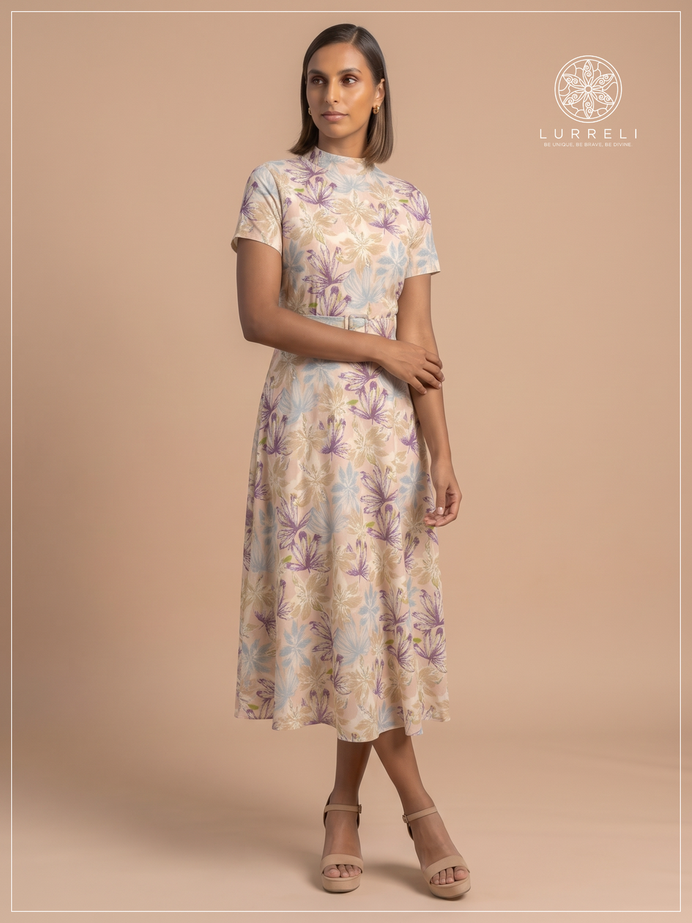 Belted Floral Midi Dress – Pink – Lurreli