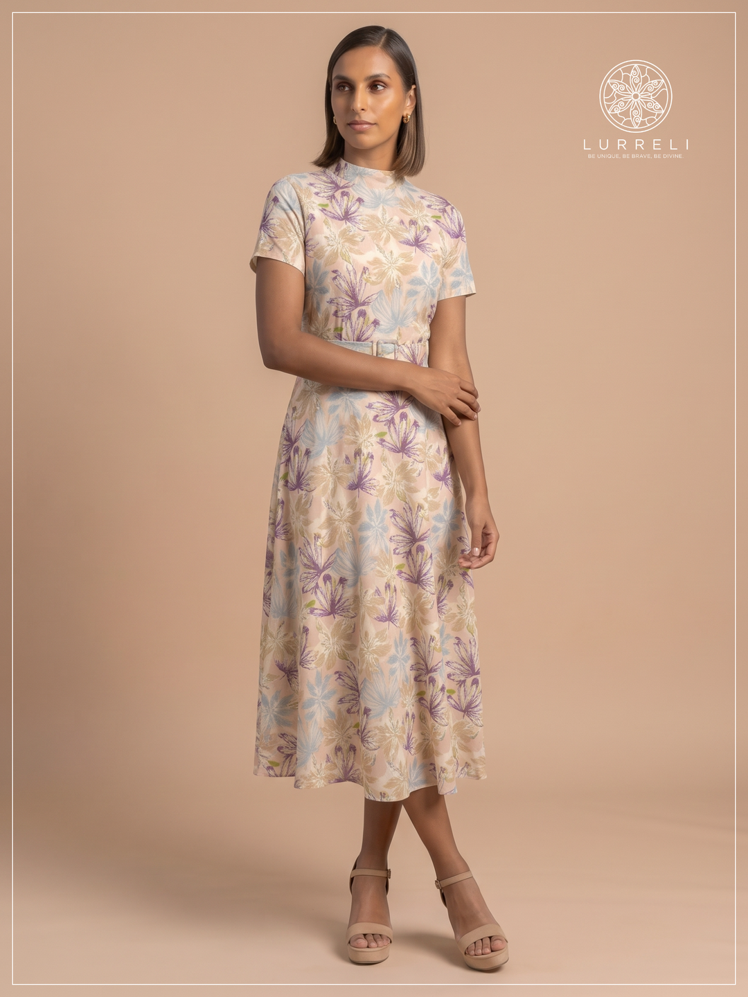Belted Floral Midi Dress – Pink – Lurreli