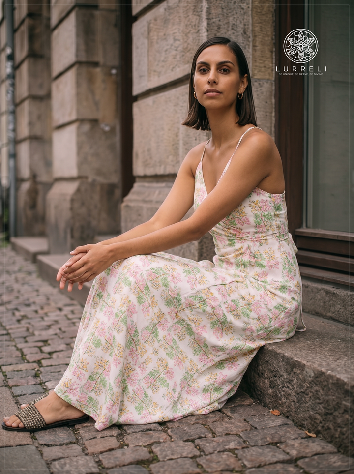 Floral Crossback Maxi Dress – White – Lurreli