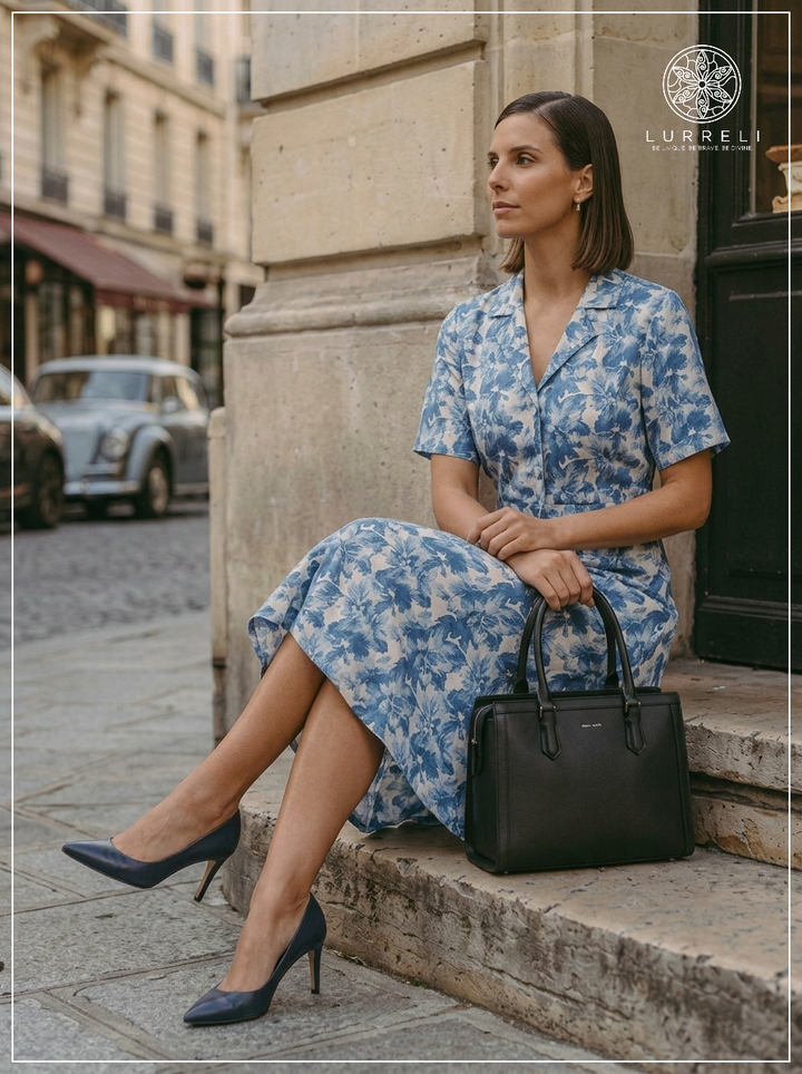 City Bloom Midi Dress – Blue – Lurreli