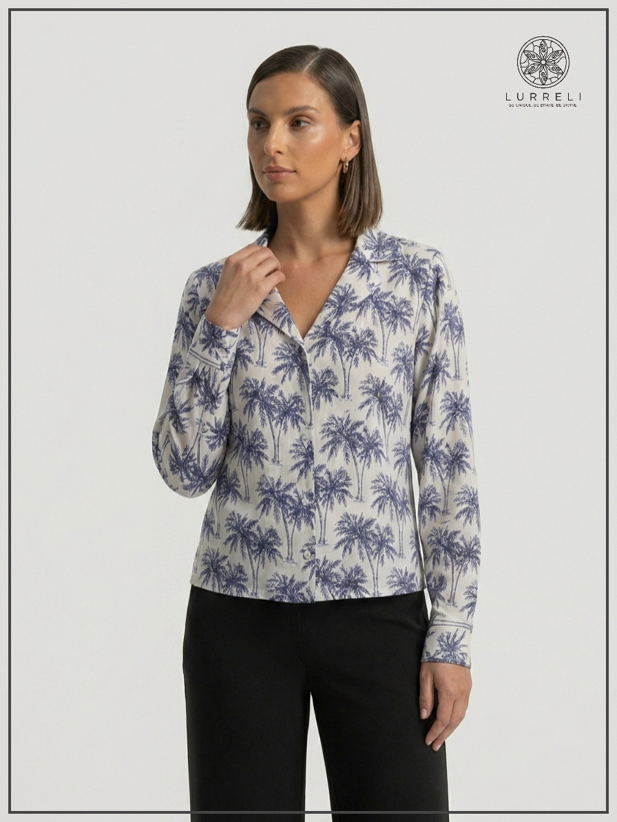 The Riviera Palm Shirt – Navy Print – Lurreli