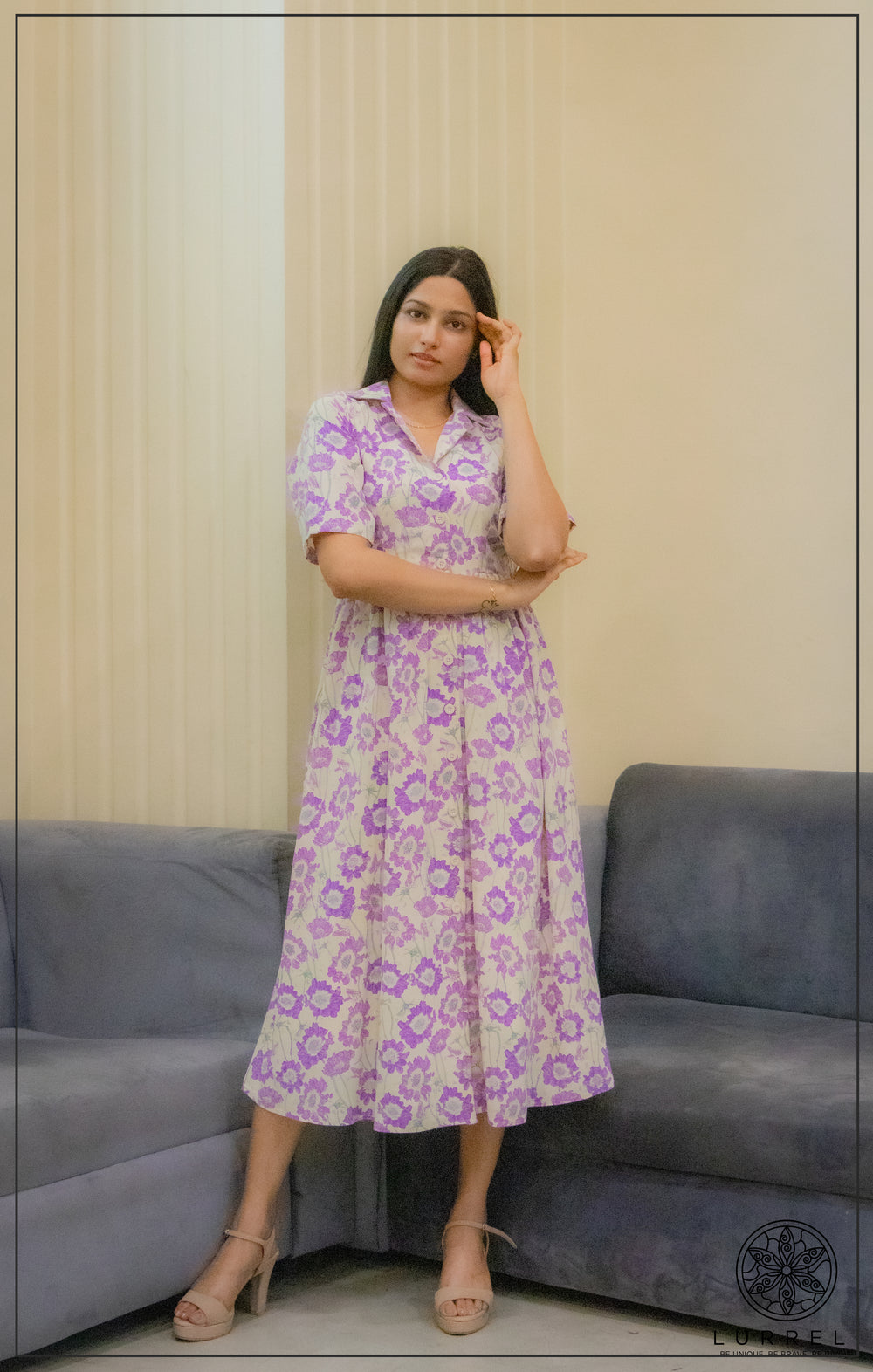 Collard Detail Short Sleeve Midi Dress – view 2 – Lurreli