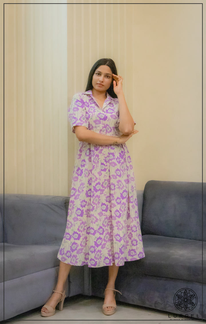 Collard Detail Short Sleeve Midi Dress – view 2 – Lurreli