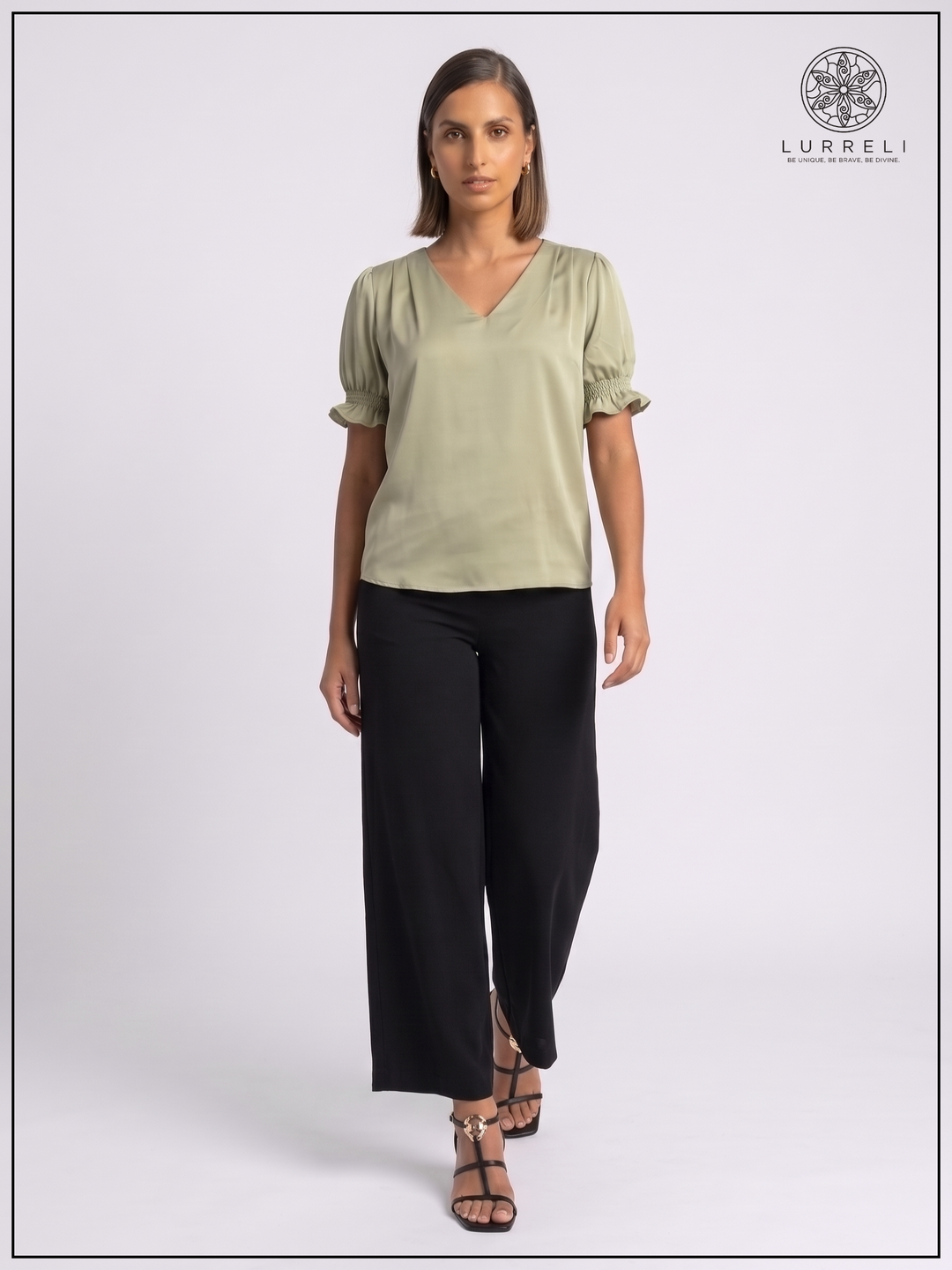 Luna Gather Sleeve Blouse – Light Green – Lurreli