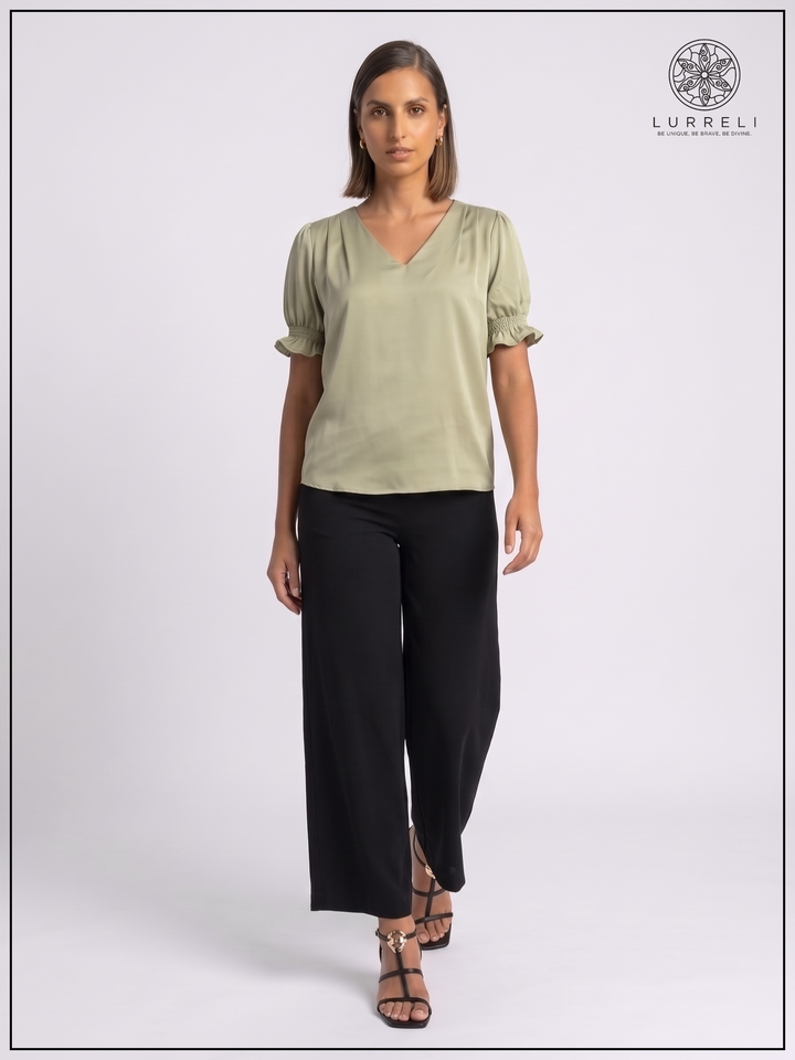 Luna Gather Sleeve Blouse – Light Green – Lurreli