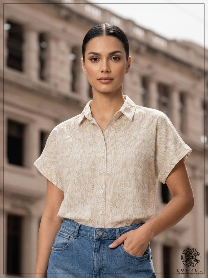 Short-sleeved, button-down blouse – Yellow – Lurreli