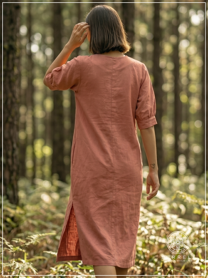 Embroidered linen shift dress – view 11 – Lurreli