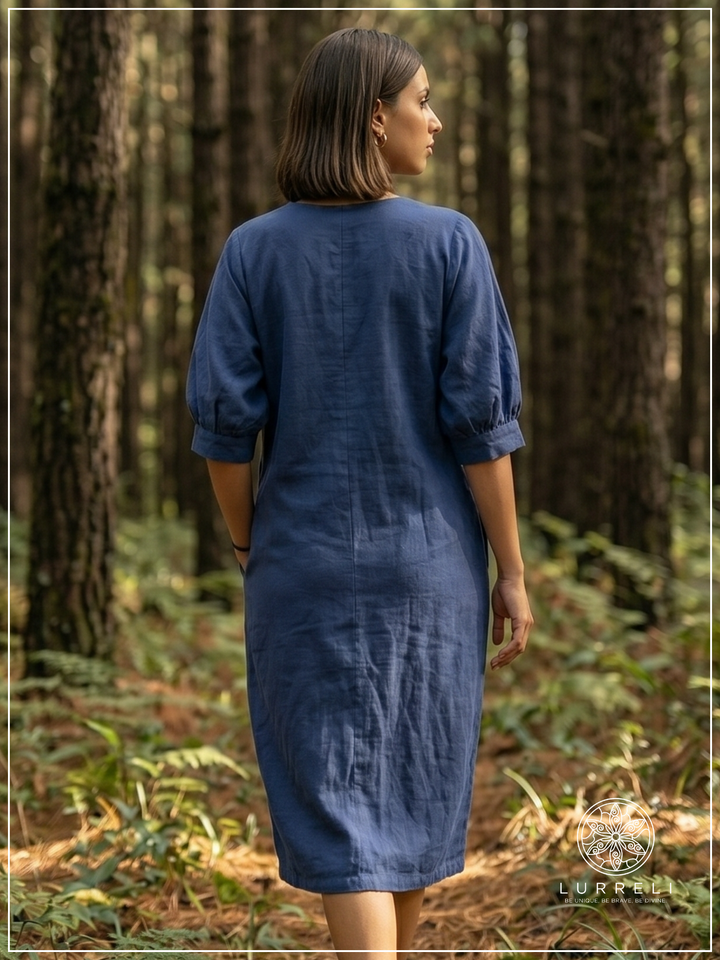 Embroidered linen shift dress – view 7 – Lurreli