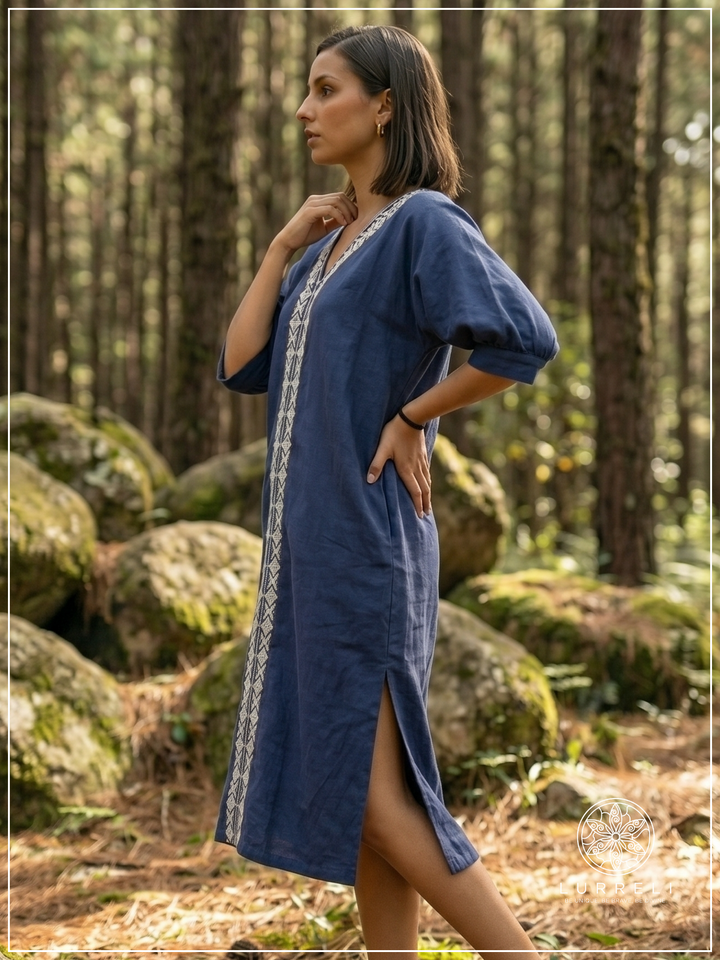Embroidered linen shift dress – view 10 – Lurreli
