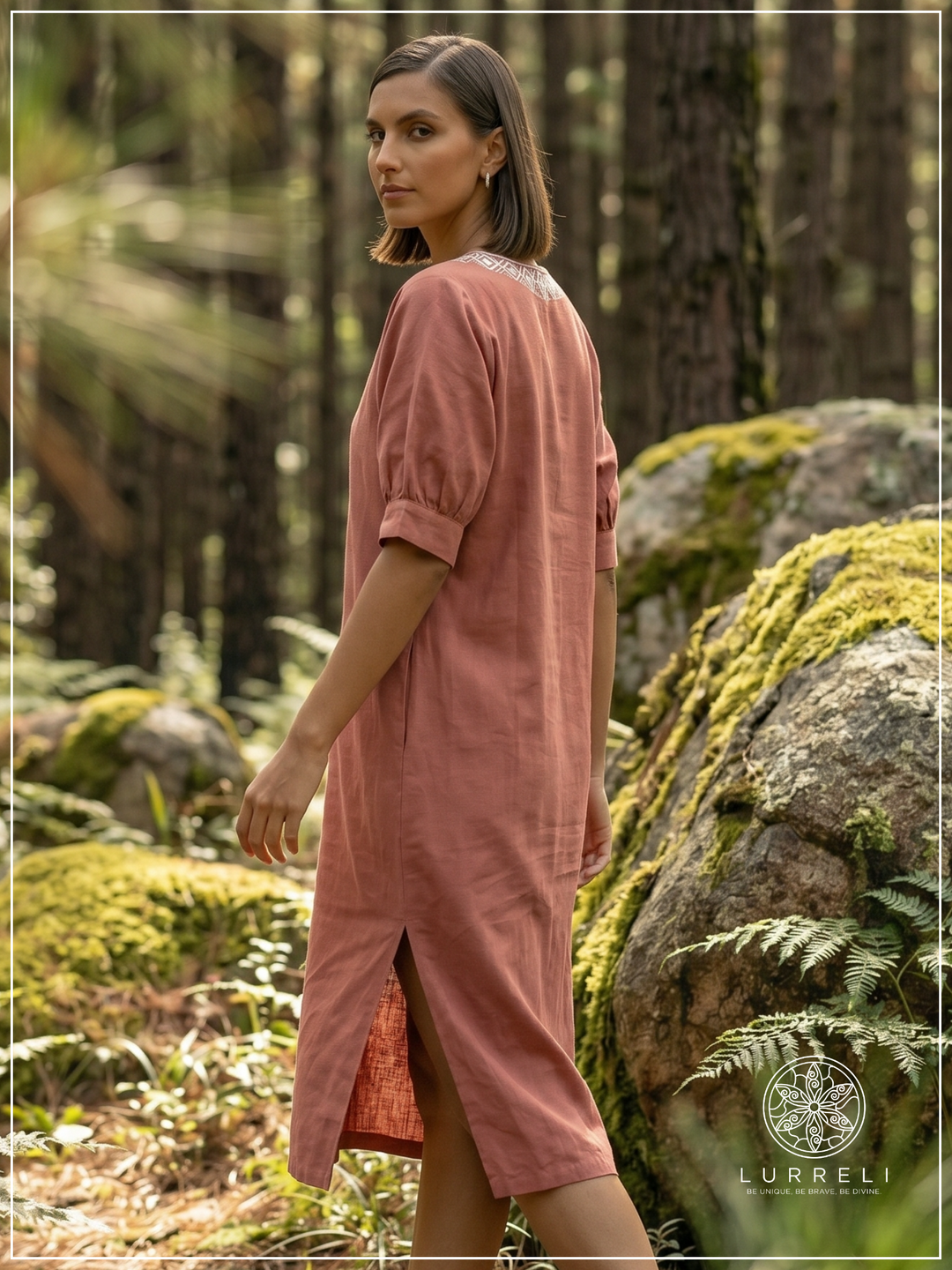 Embroidered linen shift dress – view 8 – Lurreli