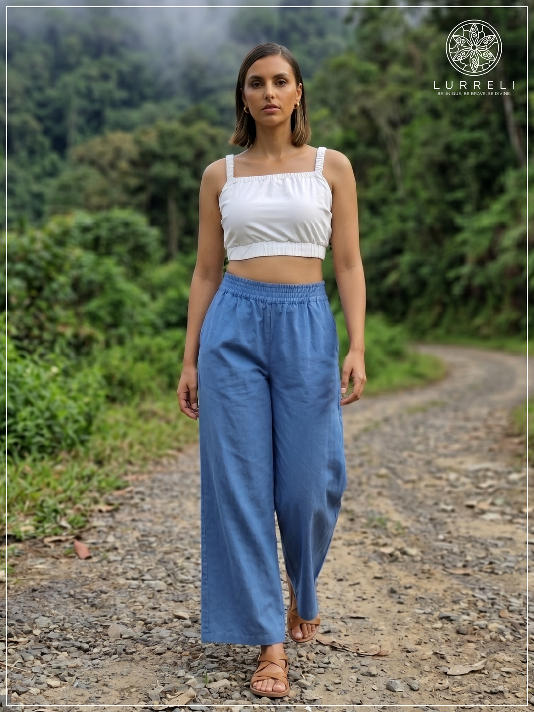 Casual Linen Wide-Leg Pants – Blue – Lurreli