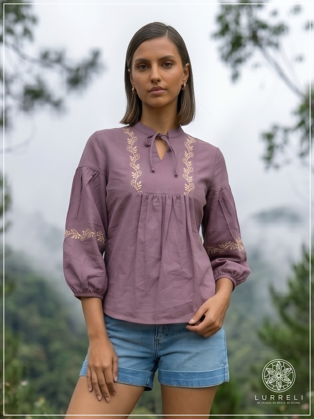 Embroidered Notch Neck Blouse – view 4 – Lurreli