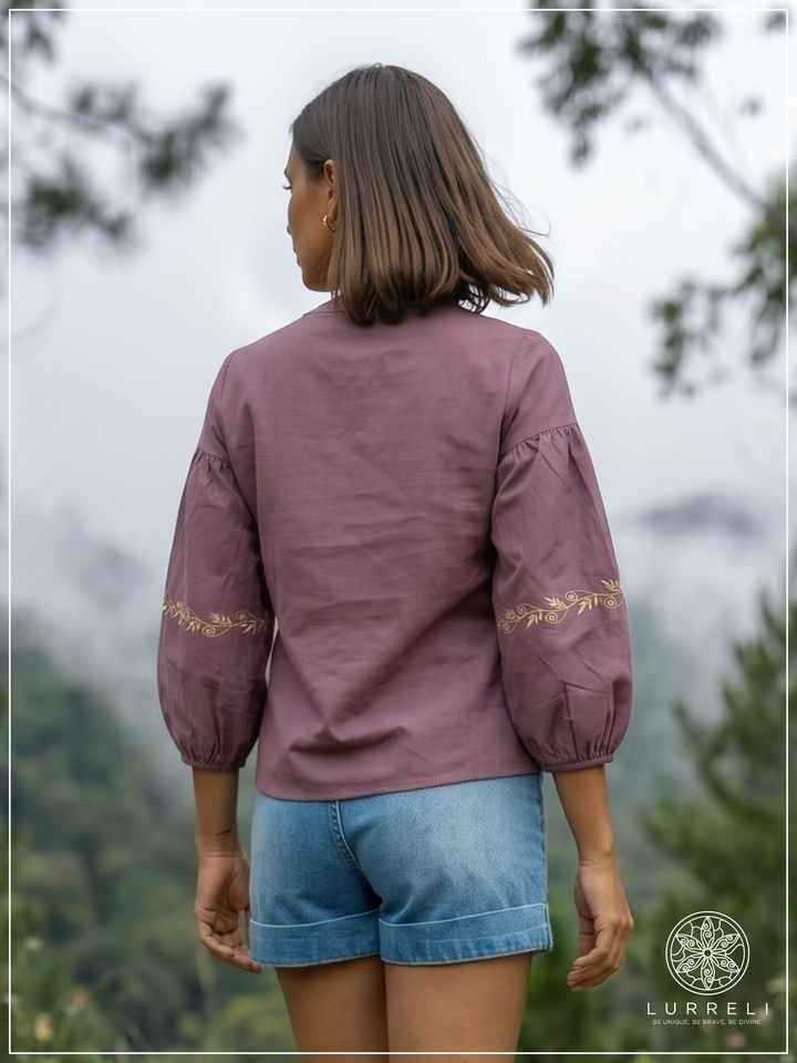Embroidered Notch Neck Blouse – view 5 – Lurreli