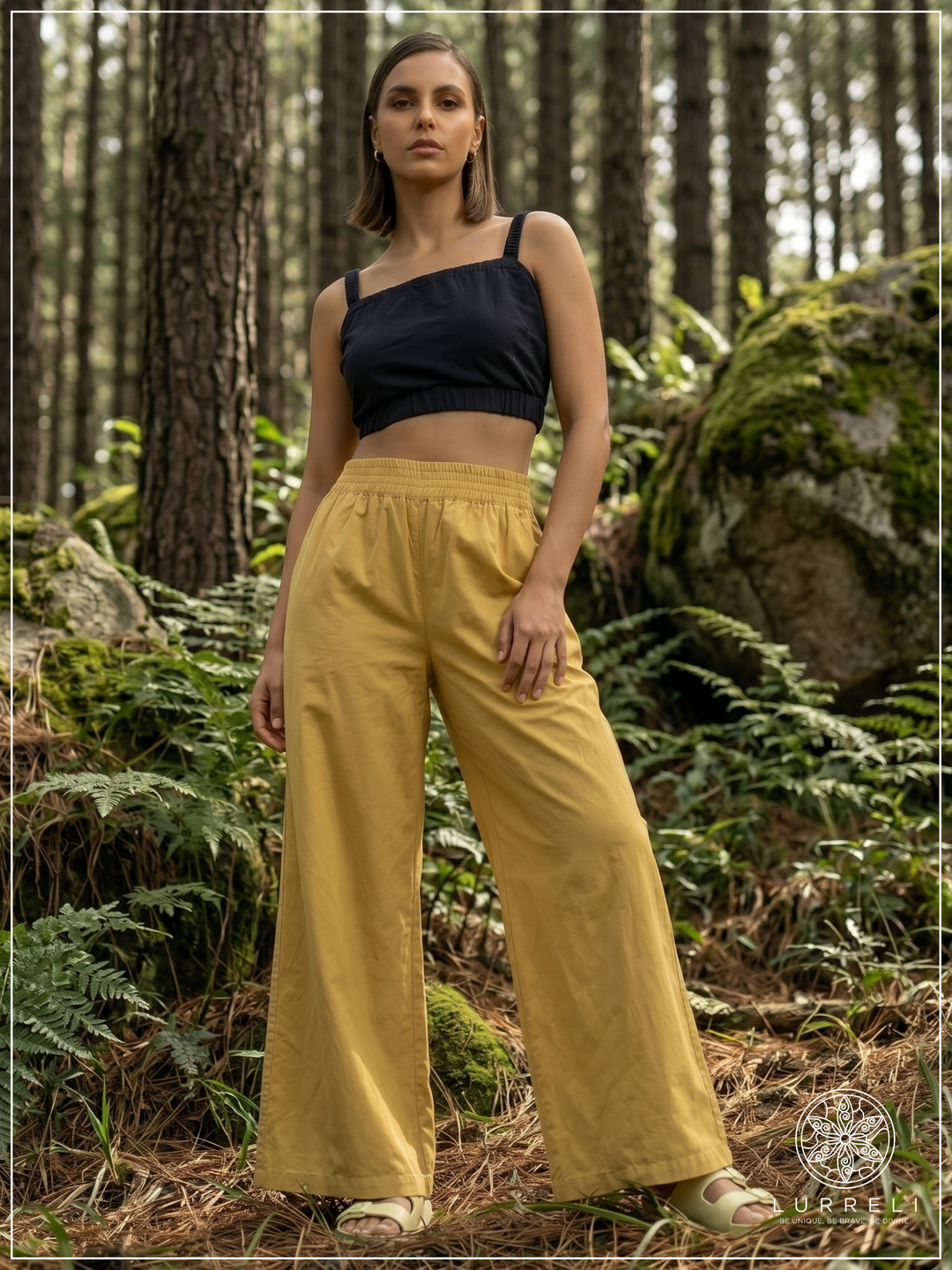 Casual Linen Wide-Leg Pants – Yellow – Lurreli