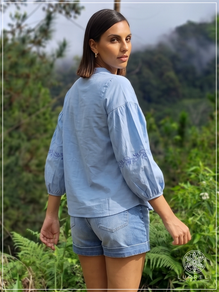 Embroidered Notch Neck Blouse – view 6 – Lurreli