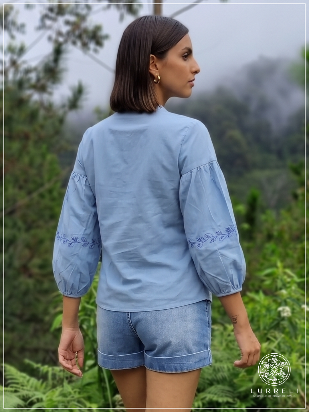 Embroidered Notch Neck Blouse – view 9 – Lurreli
