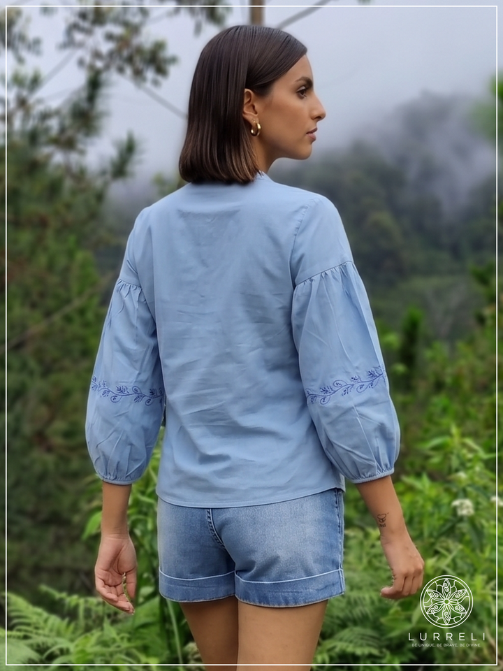 Embroidered Notch Neck Blouse – view 9 – Lurreli