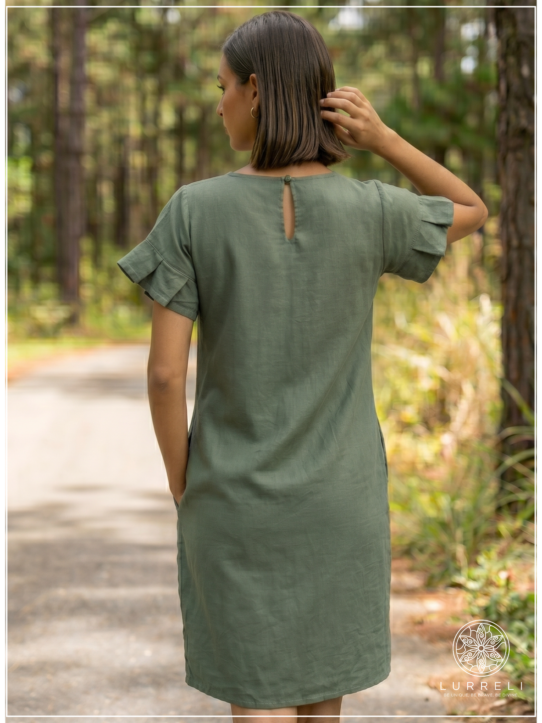 Casual Linen Ruffle-Sleeve Shift Dress – view 5 – Lurreli