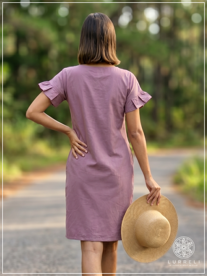 Casual Linen Ruffle-Sleeve Shift Dress – view 2 – Lurreli