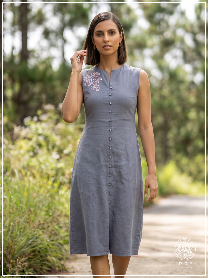 Casual Linen Sleeveless Midi Dress – Gray – Lurreli