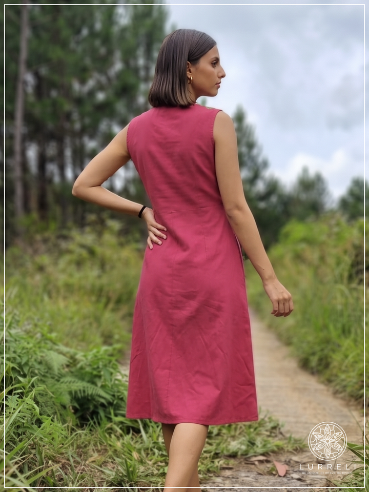 Casual Linen Sleeveless Midi Dress – view 3 – Lurreli