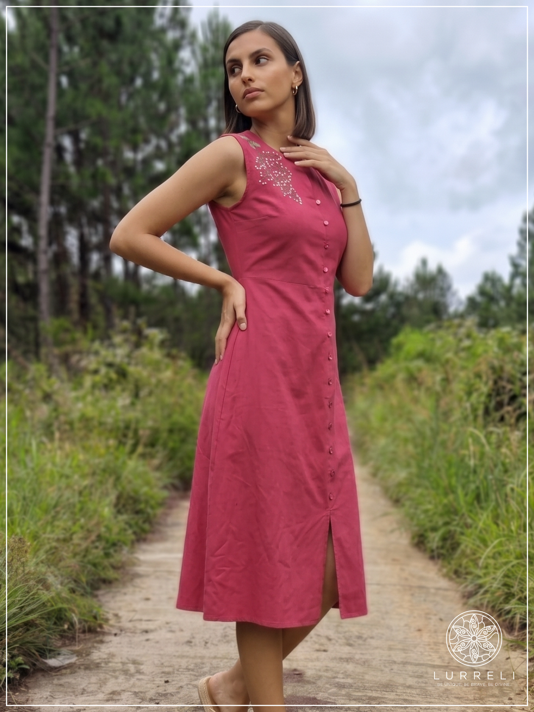 Casual Linen Sleeveless Midi Dress – view 2 – Lurreli