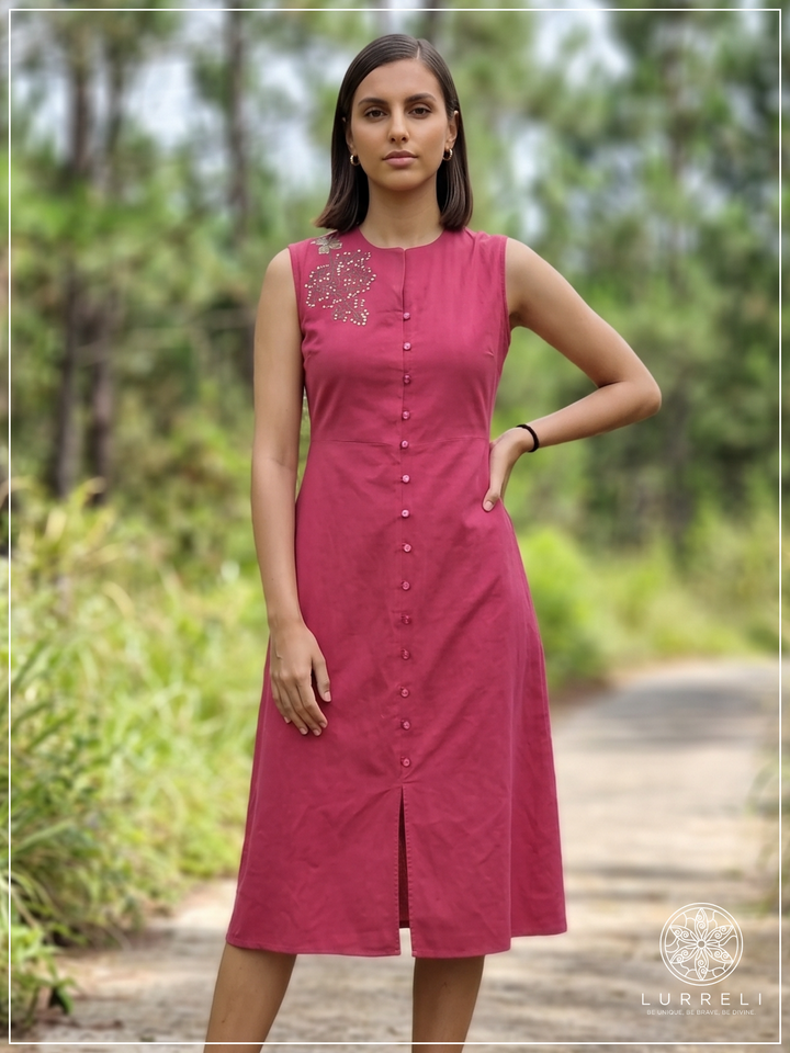 Casual Linen Sleeveless Midi Dress – Red – Lurreli