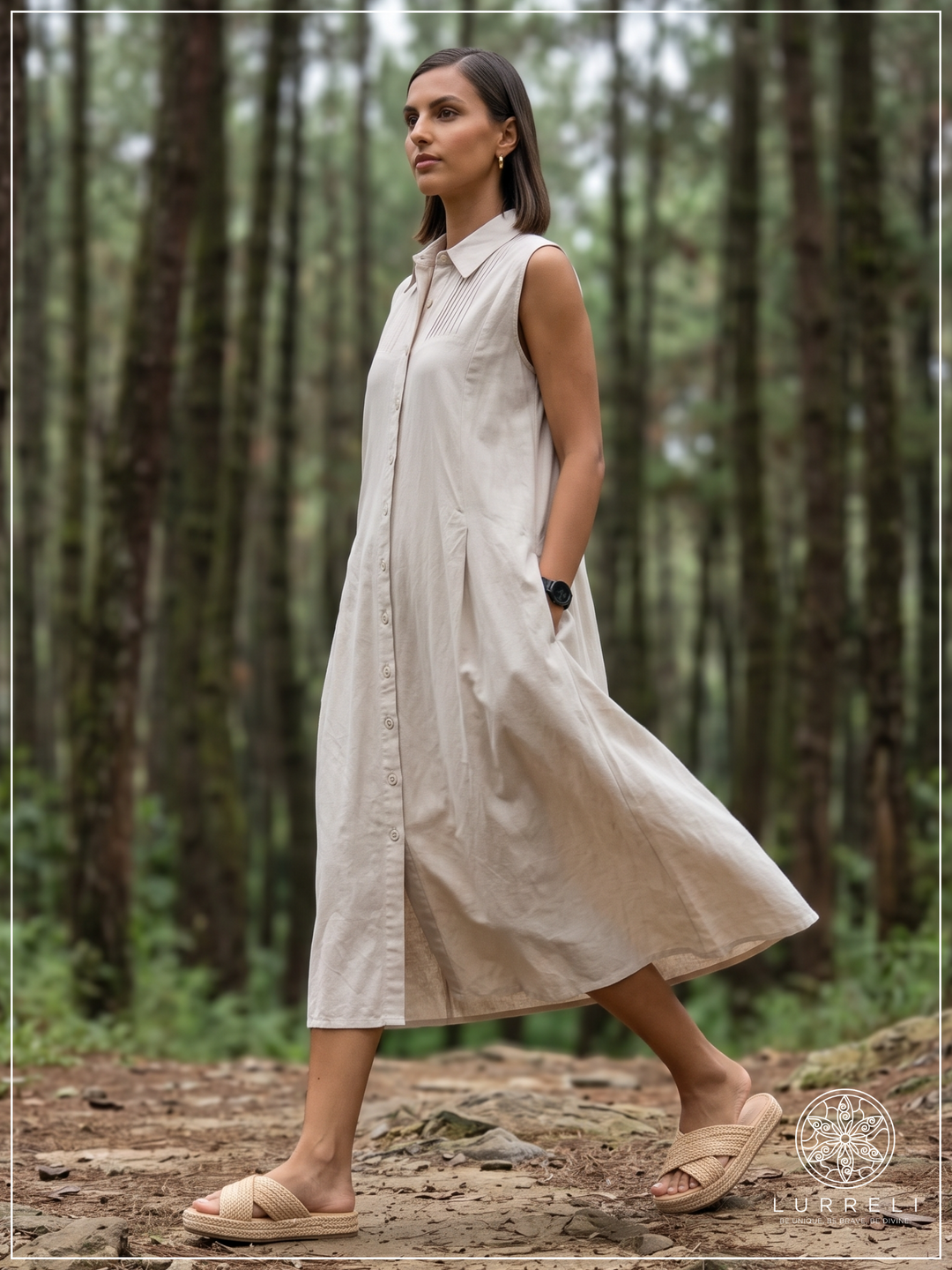 Casual Linen Button-Down Midi Dress – view 9 – Lurreli