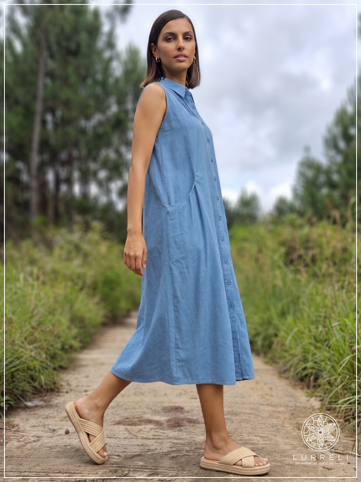 Casual Linen Button-Down Midi Dress – view 2 – Lurreli