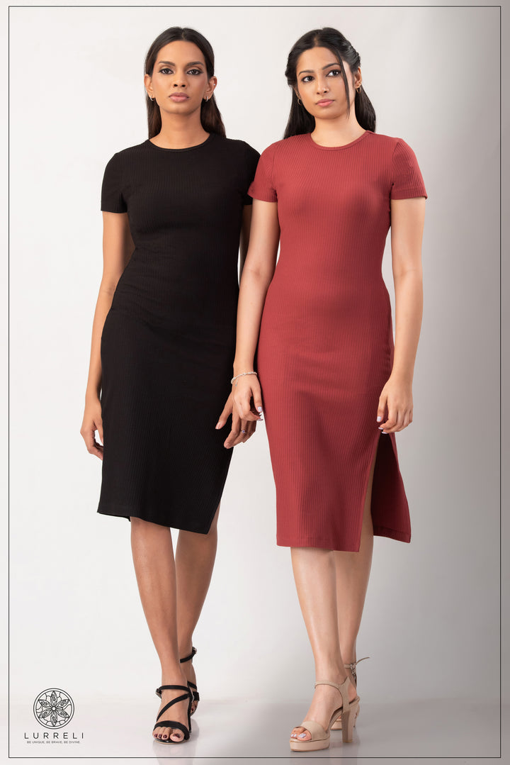 Run Neck Rib Midi Dress – view 3 – Lurreli