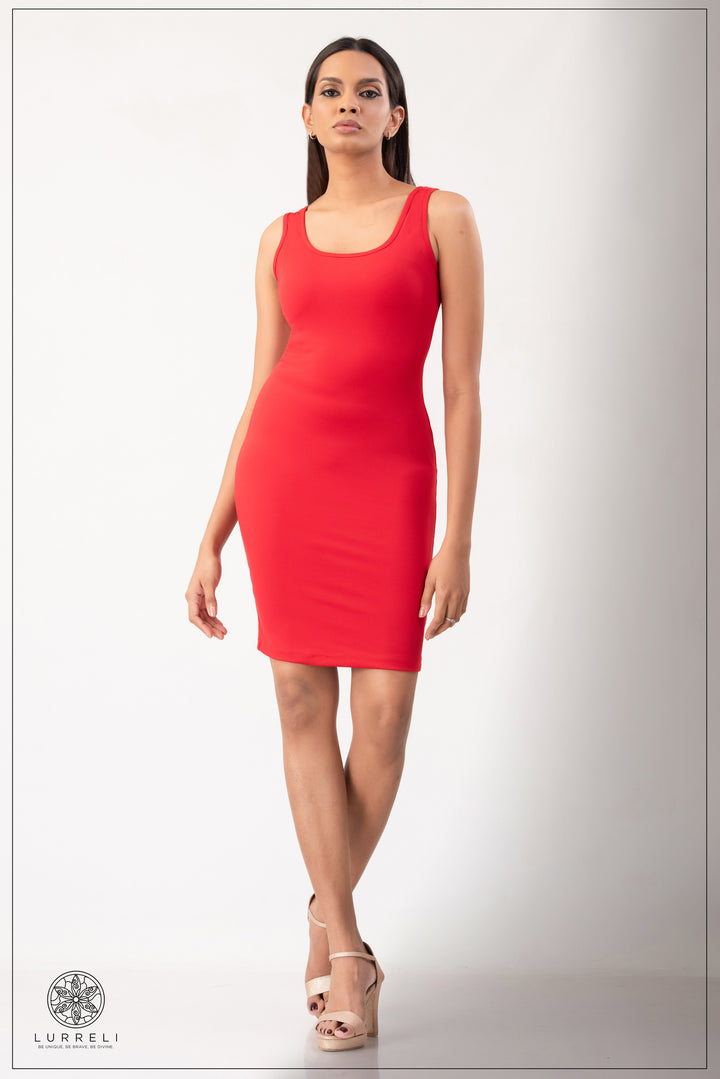Sleeveless Bodycon Midi Tank Sheath Knee Length Dress – Red – Lurreli