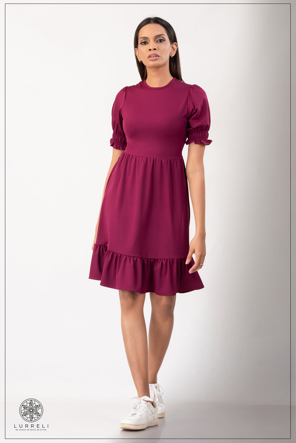 Puff Sleeve Dress – Purple – Lurreli