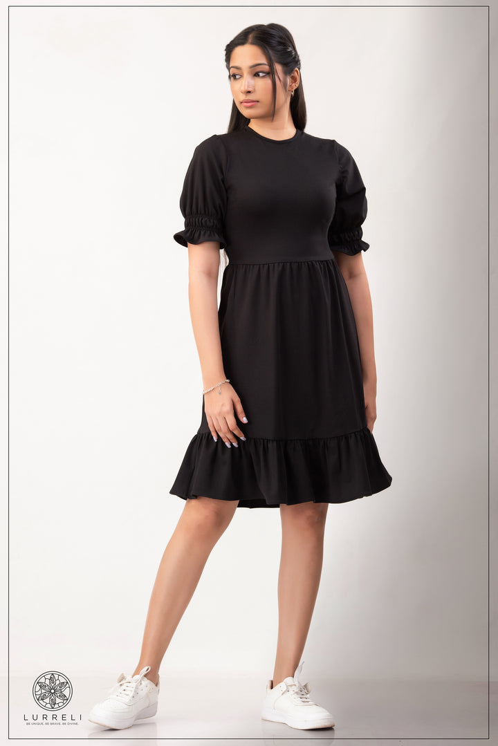 Puff Sleeve Dress – Black – Lurreli