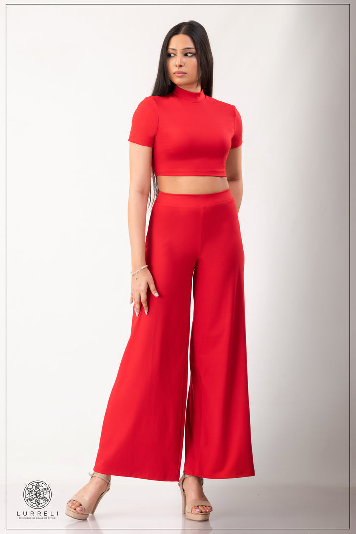 Flared High-Waist Pant – Red – Lurreli