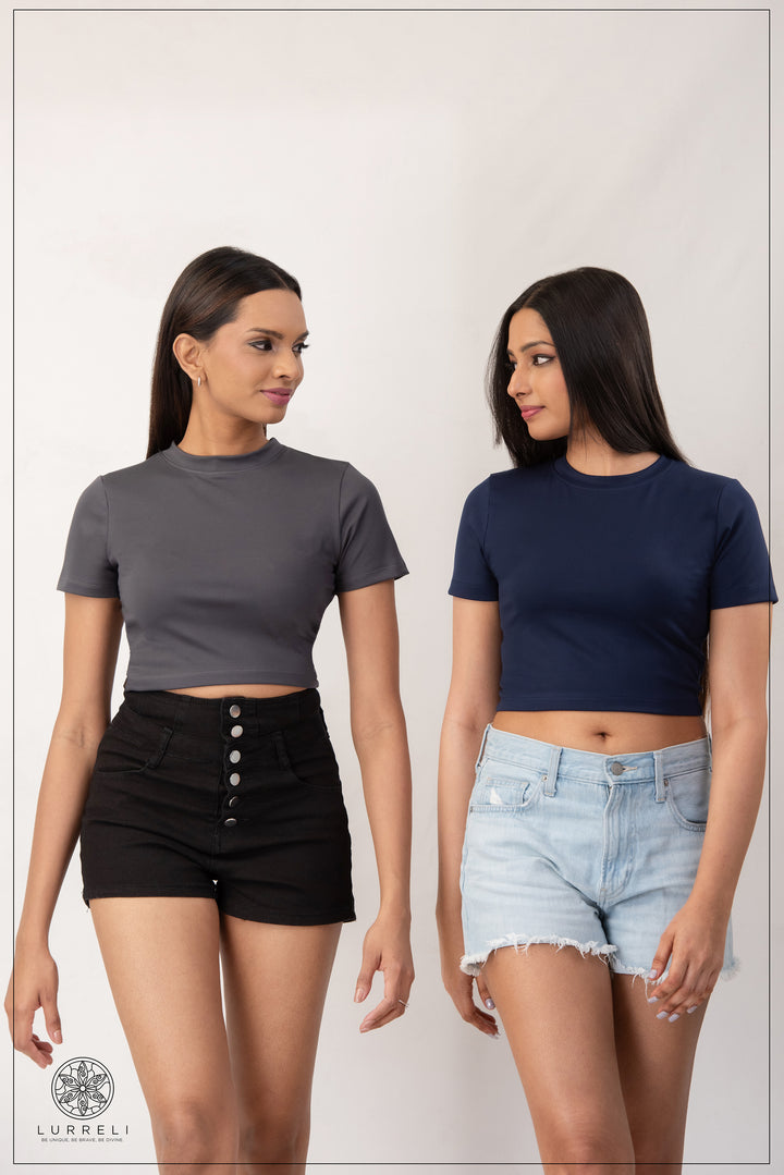 Sasic short sleeve crew neck crop top – Gray – Lurreli