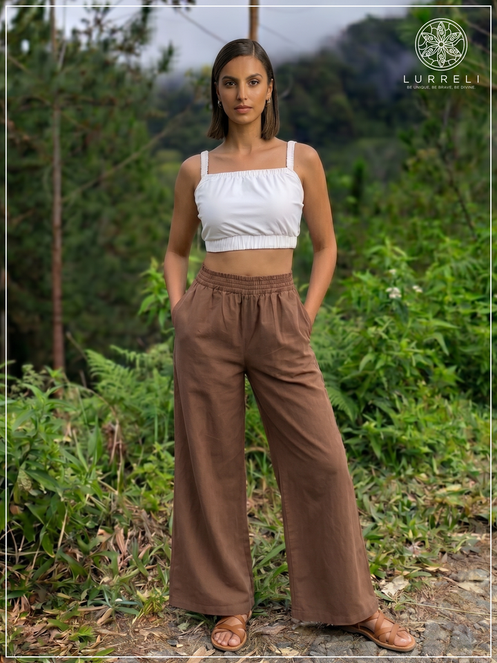 Casual Linen Wide-Leg Pants – Brown – Lurreli