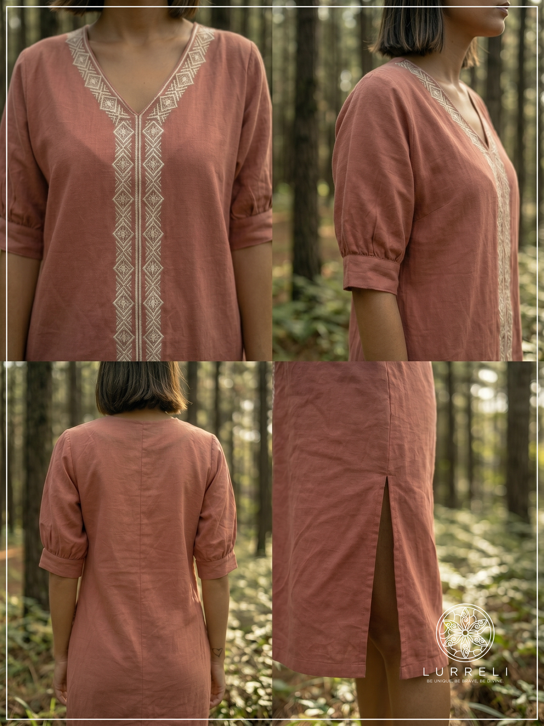 Embroidered linen shift dress – view 6 – Lurreli
